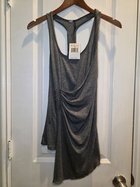 Guess NWT Grey Racerback Drape Tank Top with Stud and Bead Detail